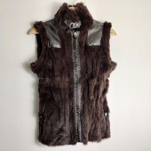 June Rabbit Fur + Leather REVERSIBLE Vest Moto Sweater Size Small